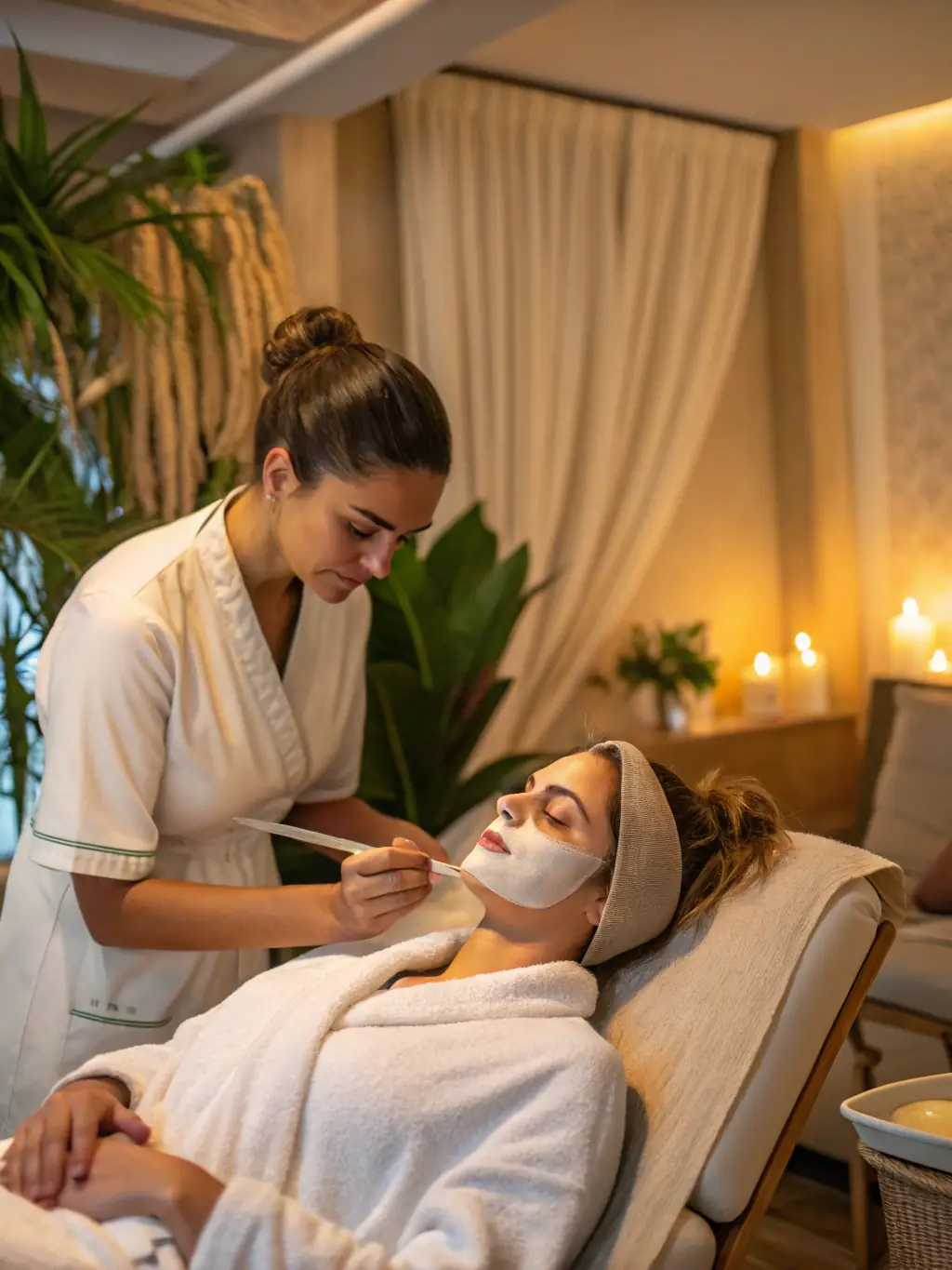 A close-up of a skilled aesthetician performing a facial treatment, showcasing the expert care provided at Sayuli Cosmetics AB.