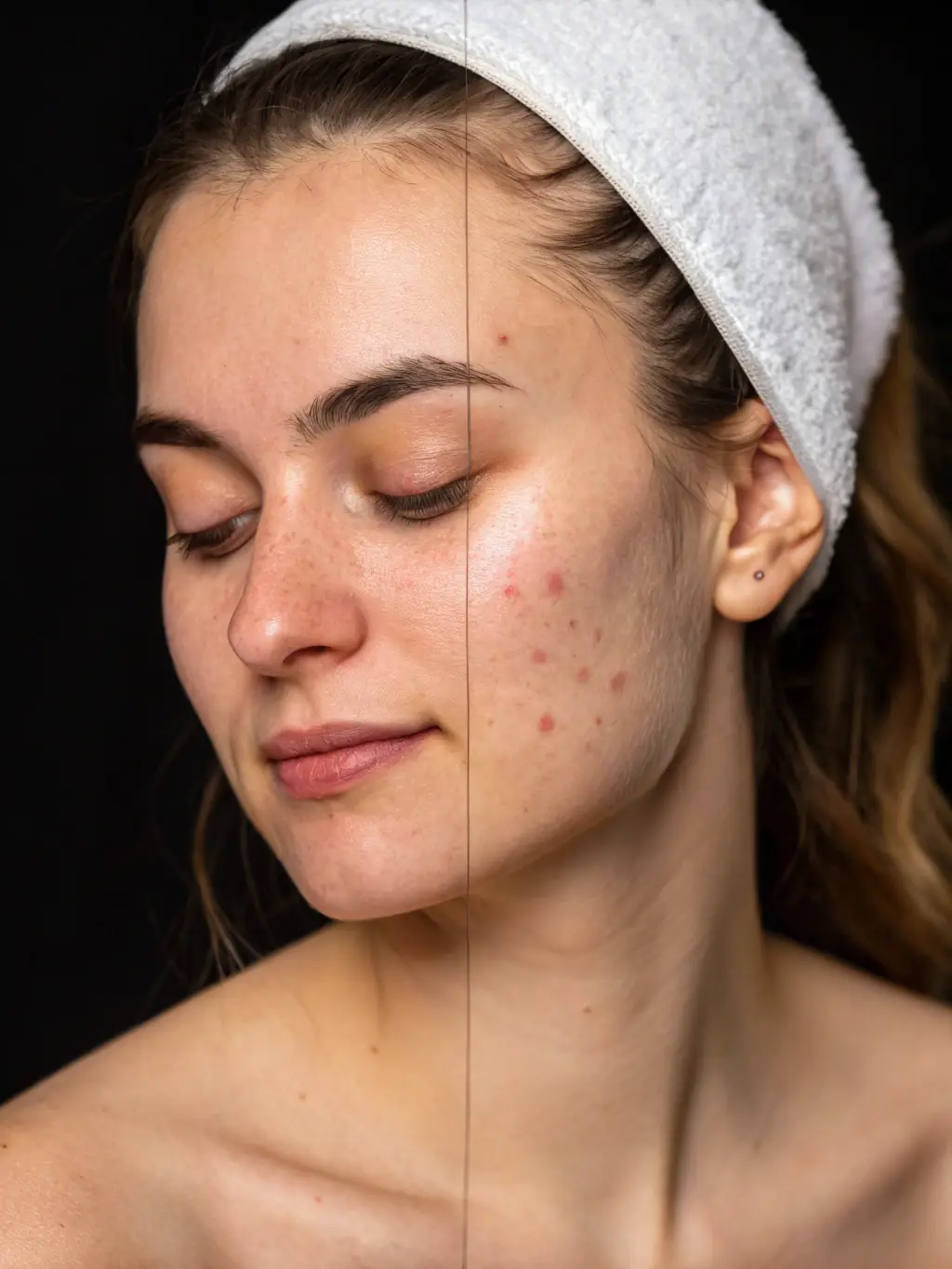 A before-and-after photo showcasing the visible improvements in skin texture and appearance after a skin rejuvenation treatment at Sayuli Cosmetics AB.