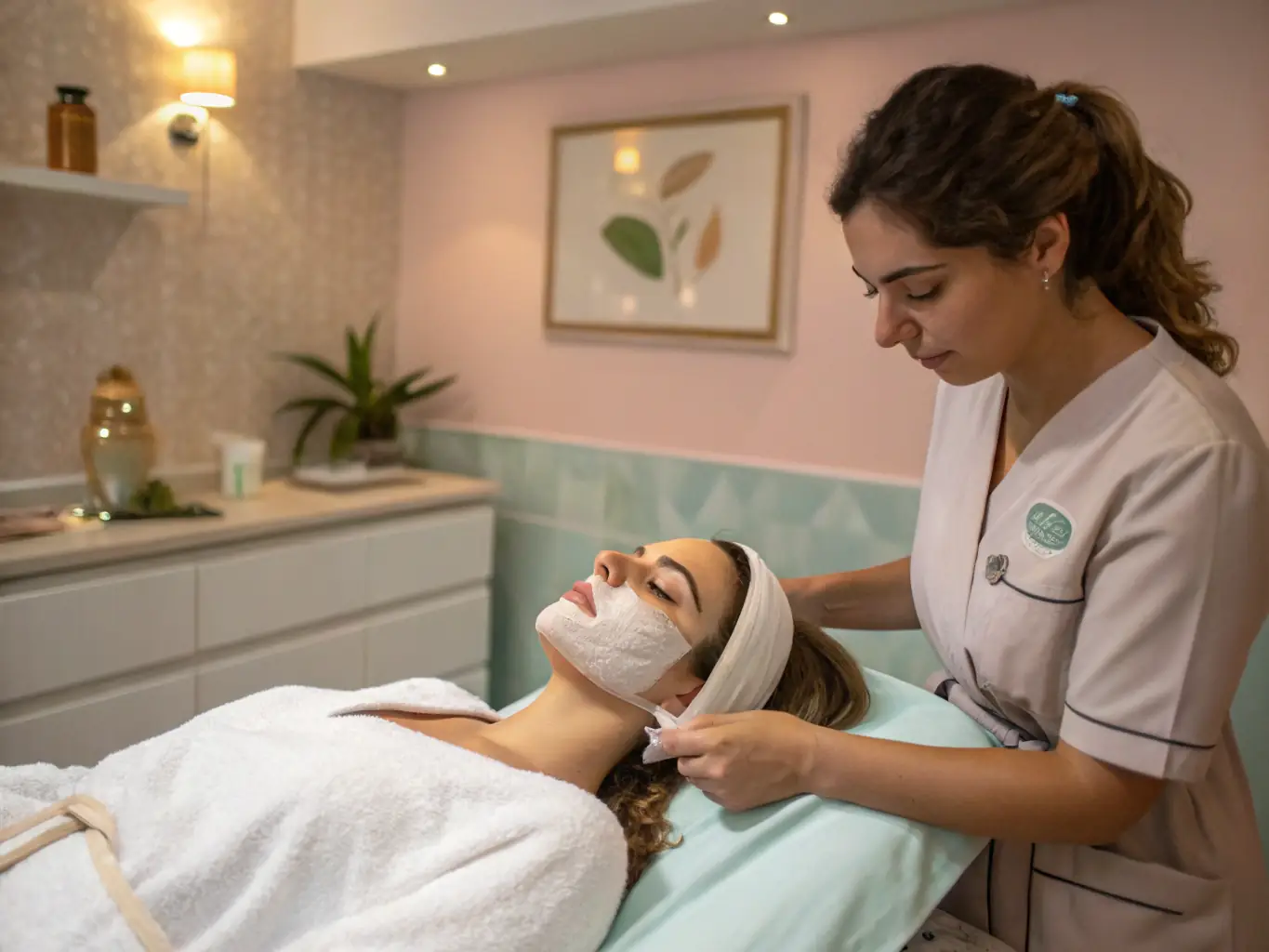 A serene image of a client receiving a customized facial treatment at Sayuli Cosmetics AB, highlighting the relaxing and rejuvenating aspects of the service.