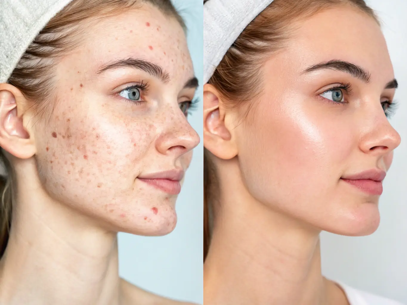 A before-and-after image demonstrating the effects of a skin rejuvenation treatment at Sayuli Cosmetics AB, showcasing improved skin texture and reduced signs of aging.